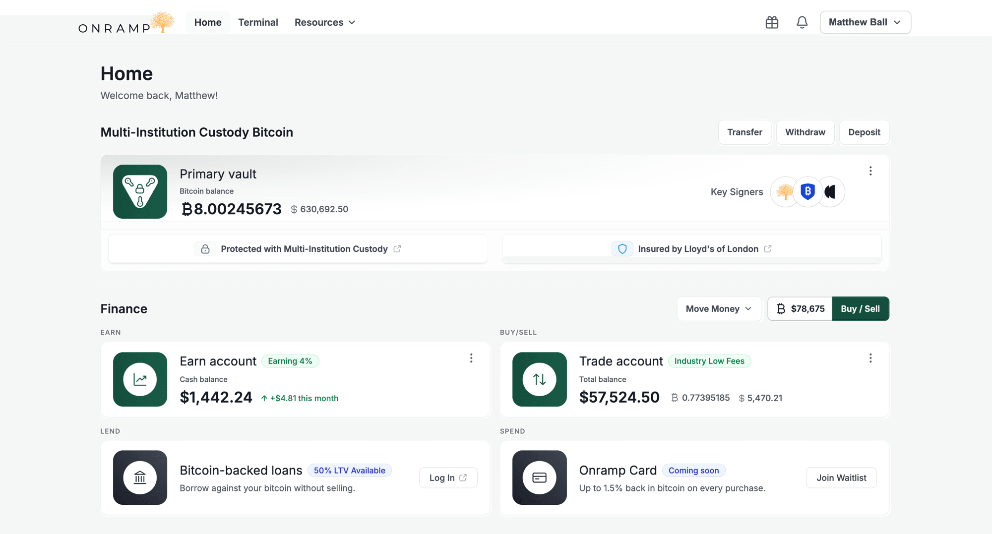 Onramp Finance — Cash management, custody, and bitcoin in one platform